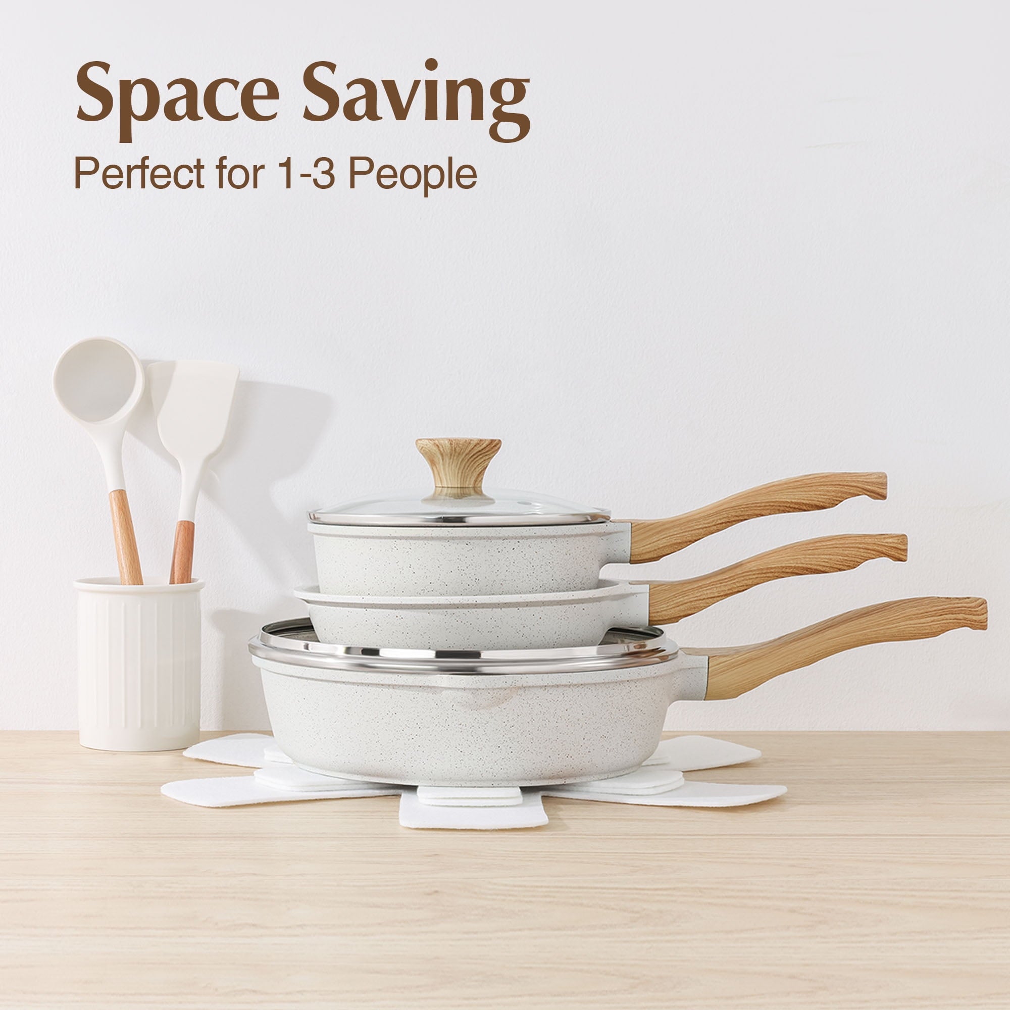 Ceramic Nonstick Pots and Pans Set, 10Pcs Healthy Non Stick Cookware Set with Pots Protectors, Induction Kitchen Cook... - Image 4