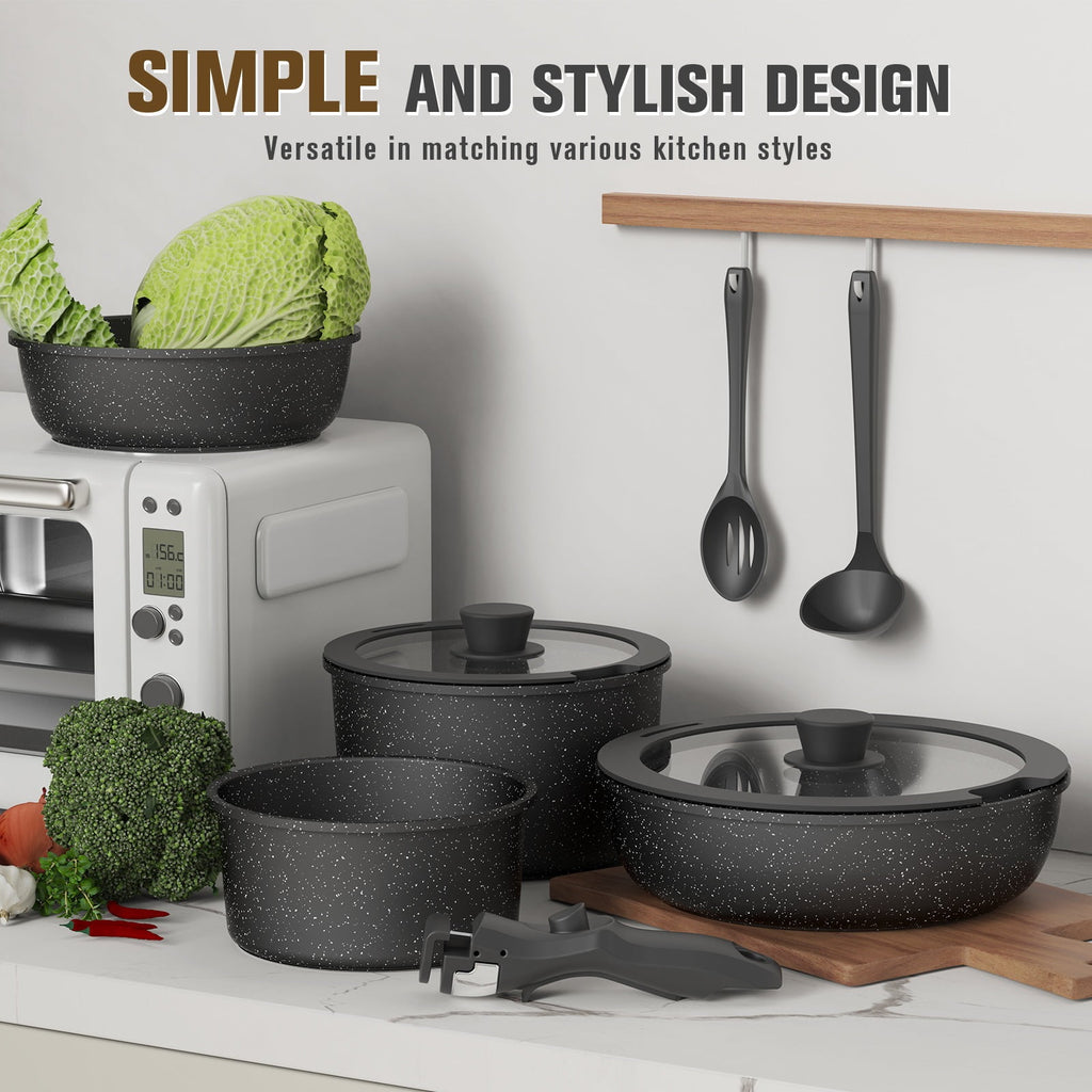 4 Piece Detachable Handle Inorganic Silicon Coating Cookware Set,Pot Pan Set