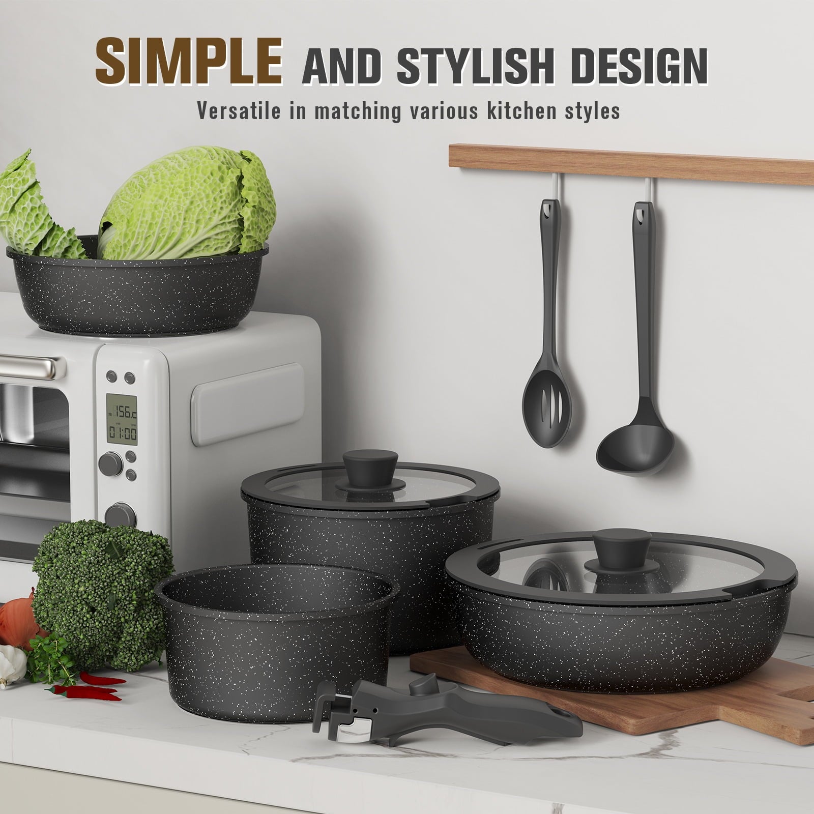 4 Piece Detachable Handle Inorganic Silicon Coating Cookware Set,Pot Pan Set