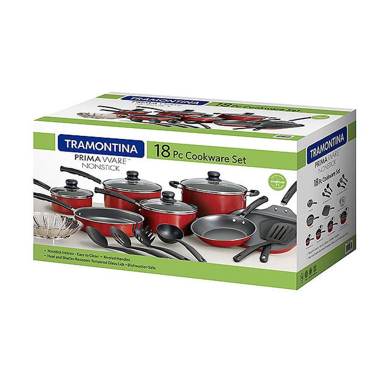 18 Piece Non-stick Cookware Set, Red - Image 2