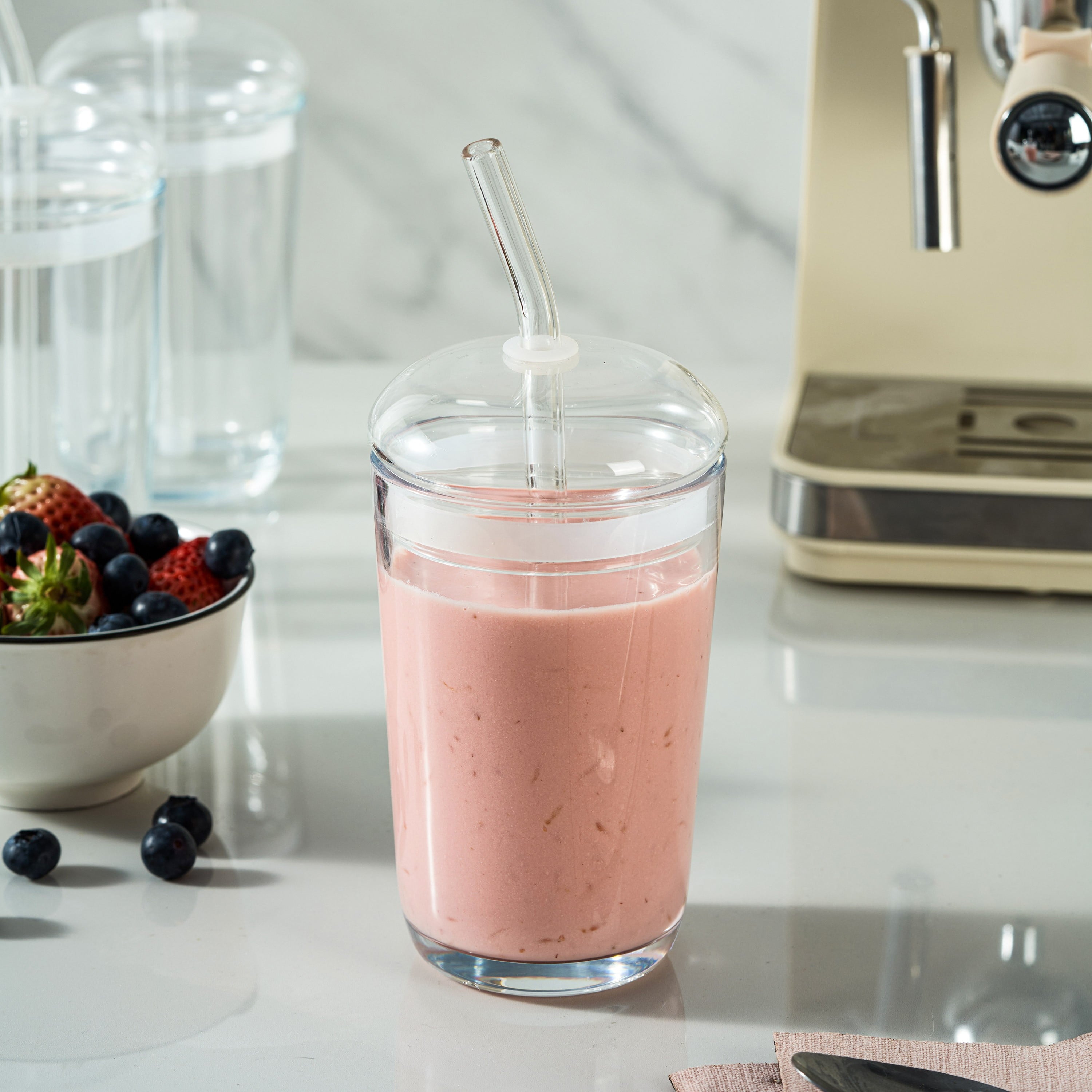 16 oz Dome Lid Glass Tumbler, Clear - Image 3