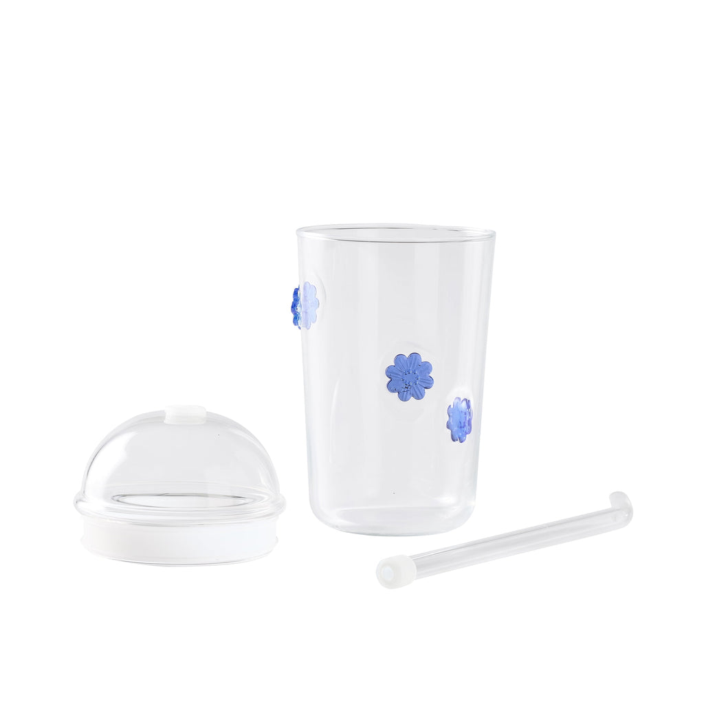 Glass Sipper Blue Floral Icon with Glass Lid - Image 5