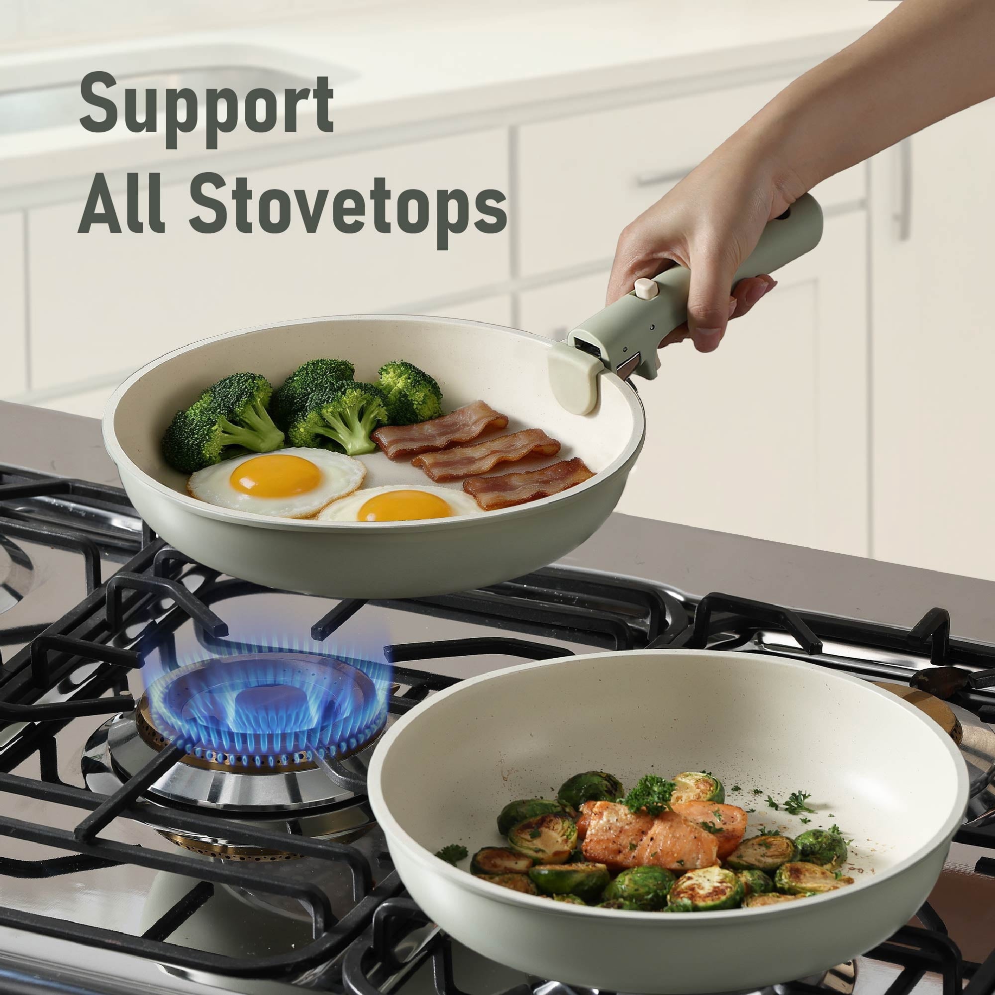 4 Pcs Nonstick Cookware Sets, Pots and Pans Set with Detachable Handles, Oven Safe, Induction Cookware, Stackable Kit... - Image 4