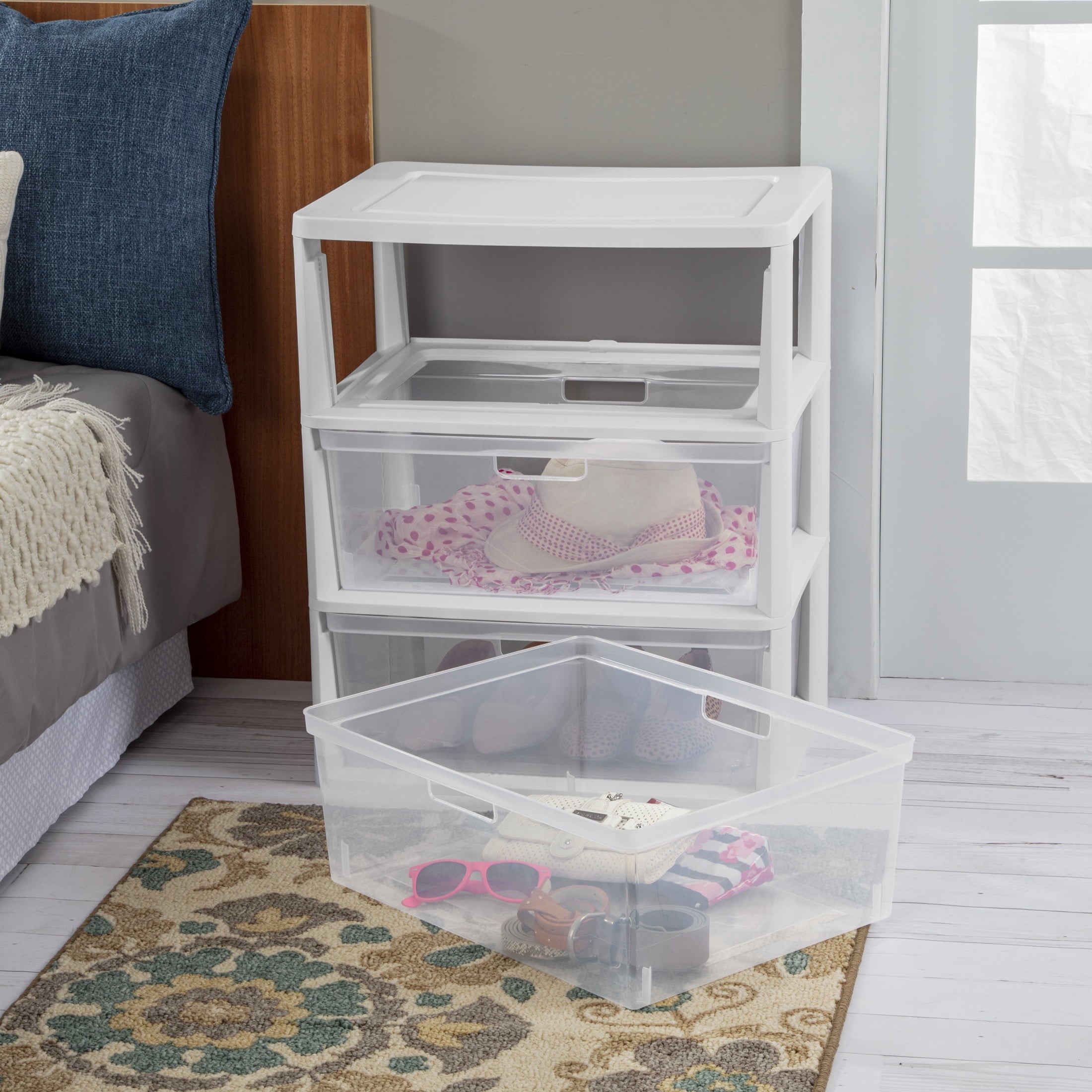 3 Drawer Tower, Plastic Storage Organizer with Removable Clear Bins, Easy to Assemble - No Tools Needed, White - Image 6