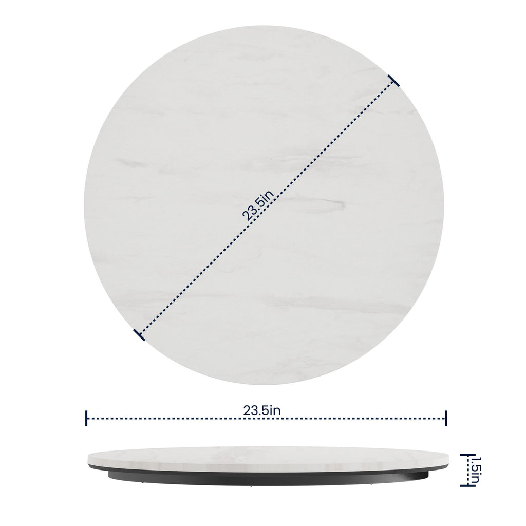 24" Round White Faux Marble Indoor Outdoor TopGuard Wrapped Tabletop, Seamless Edge, Scratch & Stain Resistant, Comme... - Image 3