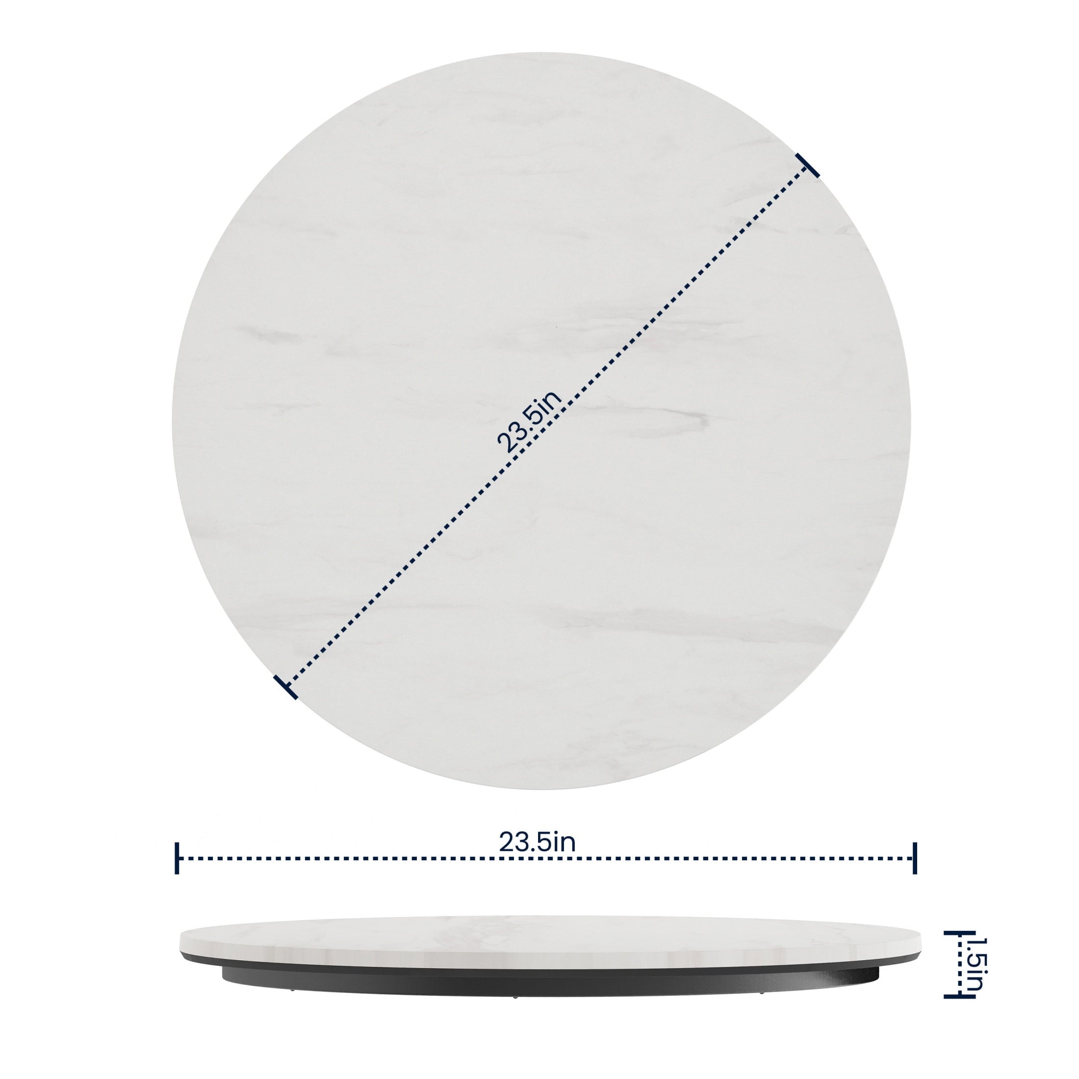 24" Round White Faux Marble Indoor Outdoor TopGuard Wrapped Tabletop, Seamless Edge, Scratch & Stain Resistant, Comme... - Image 3
