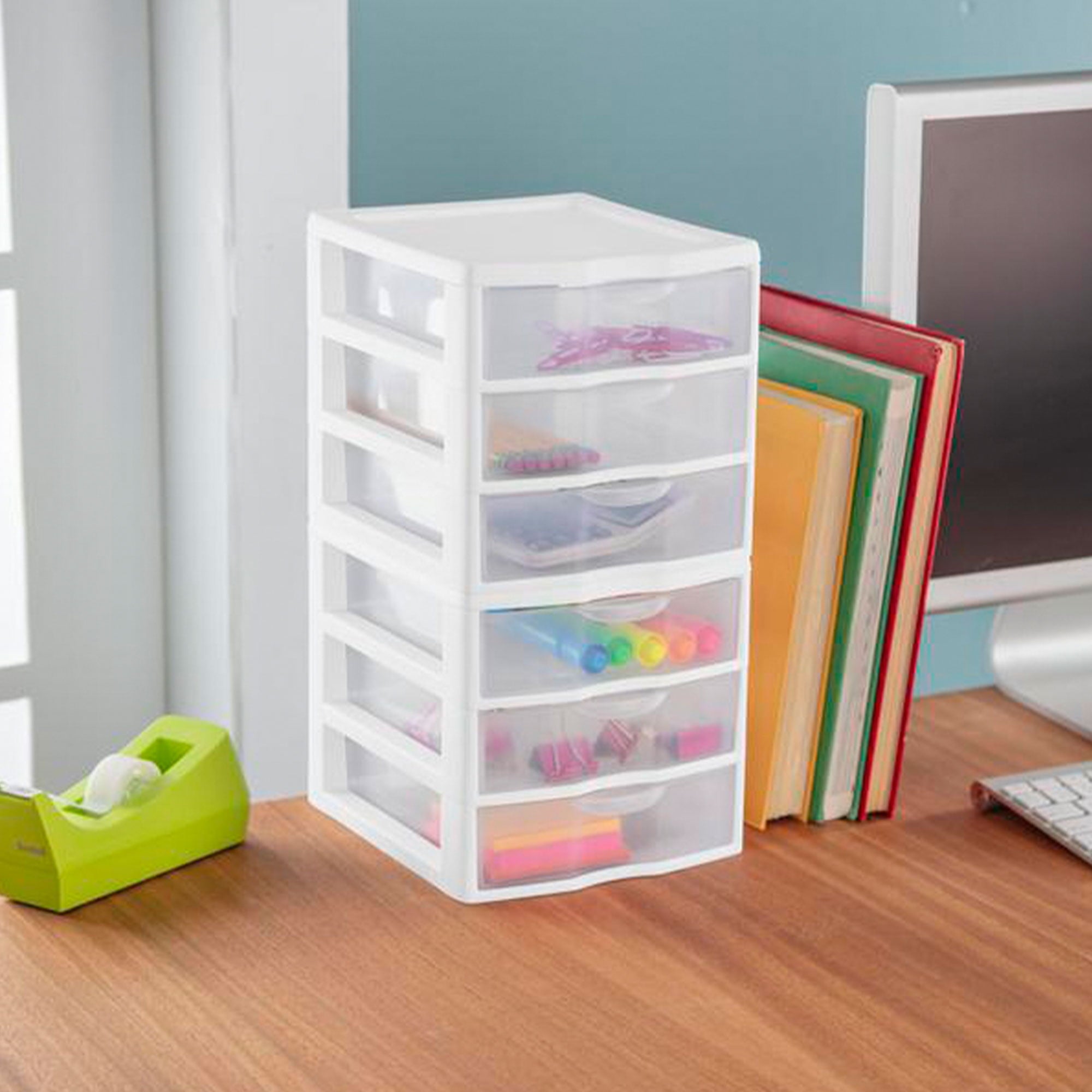 , 3 Drawer Clear Storage Bin, Desktop Drawer Storage Container, White