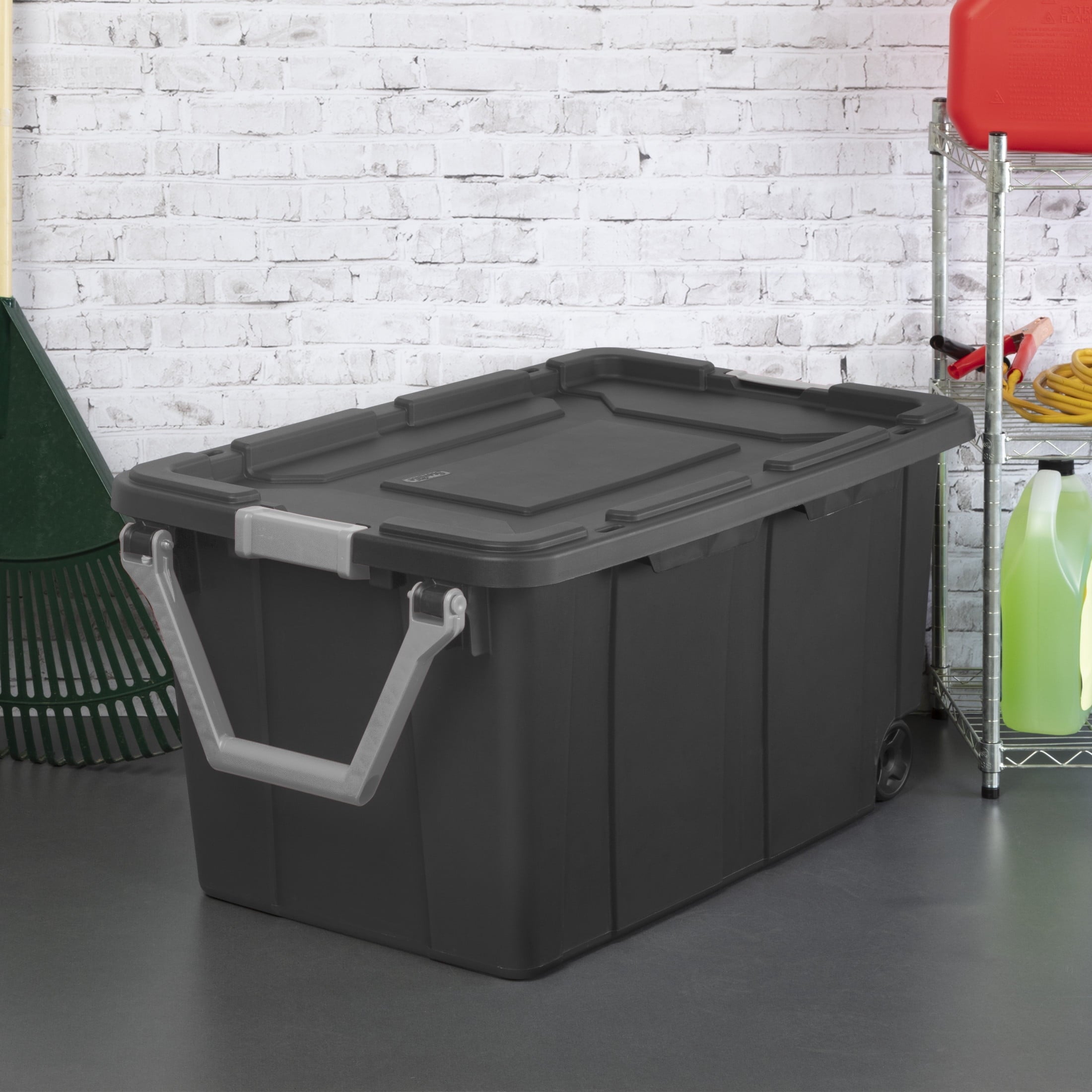 Industrial Storage Bin, 40 Gallon Durable Plastic Storage Tote with Latching Lid and Pull Handle, Dark Gray - Image 4