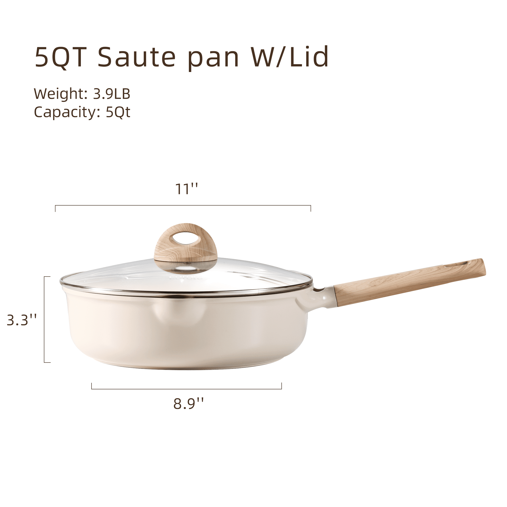 Healthy Ceramic Jumbo Cooker with Induction 11" Non-Toxic Saute Pan With Lid Cover, Bon Appetit, Taupe, 5QT