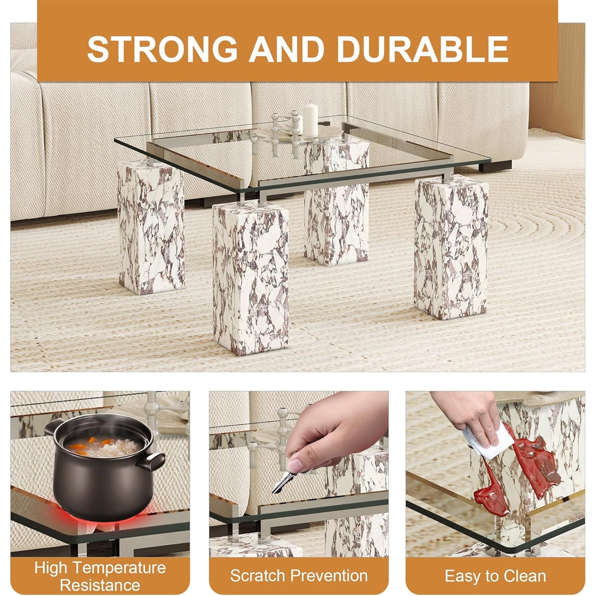 20"x20" Tempered Glass Table Top, 0.23" Thick Clear Replacement with 6 Anti-Slip Pads - Image 2