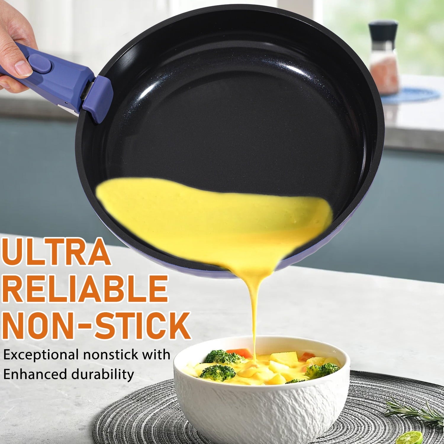 11-Piece Aluminum Pots and Pans Set with Removable Handle, Granite-Inspired Cookware, Induction Compatible, Design