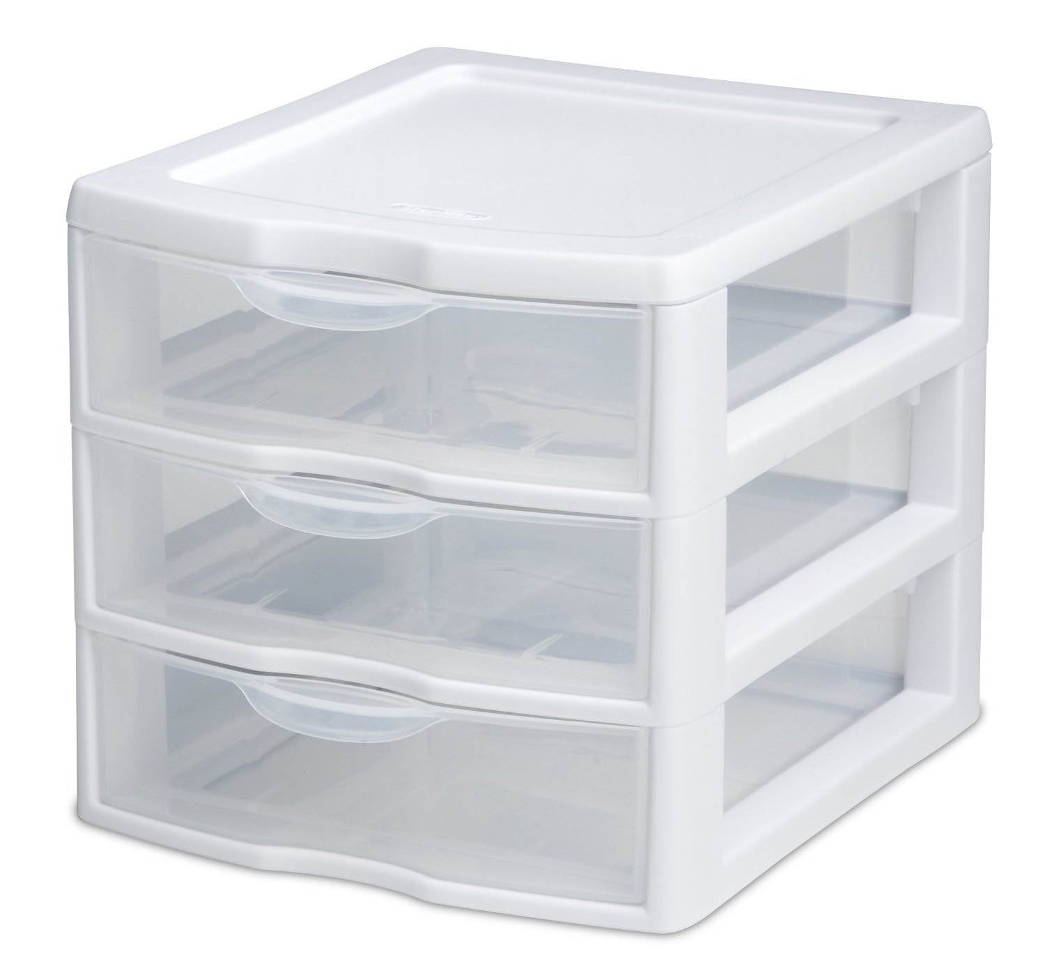 , 3 Drawer Clear Storage Bin, Desktop Drawer Storage Container, White