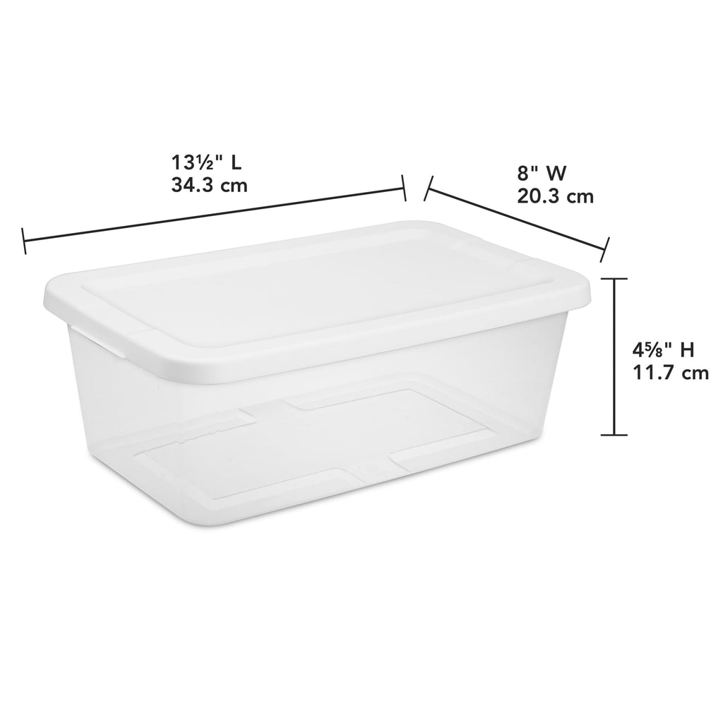 6 Small Storage Bin, Clear Plastic Storage Container with Snap-On Lid, White - Image 2