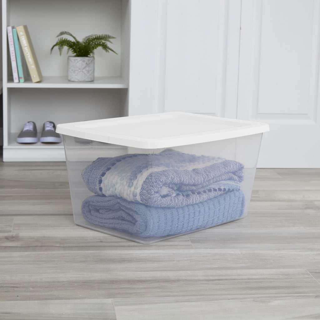 20 Small Storage Bin, Clear Plastic Storage Container with Snap-On Lid, White - Image 3