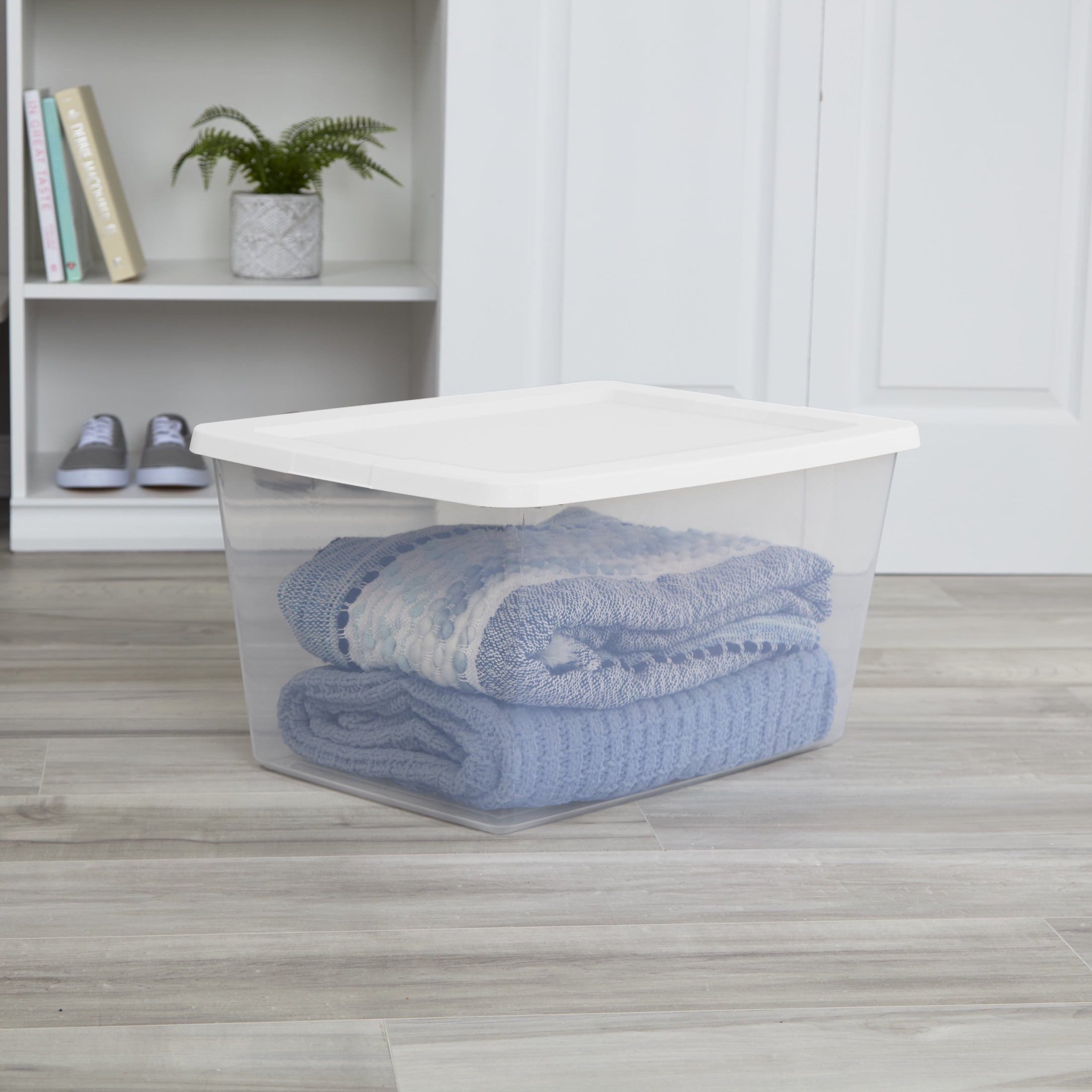 20 Small Storage Bin, Clear Plastic Storage Container with Snap-On Lid, White - Image 3